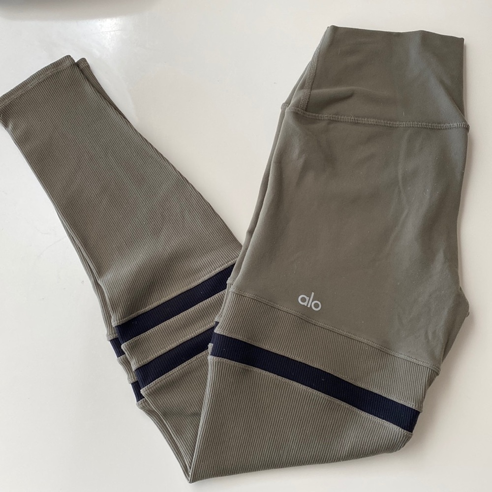 Alo Yoga “High waist- Legit Legging” green and black, size small.